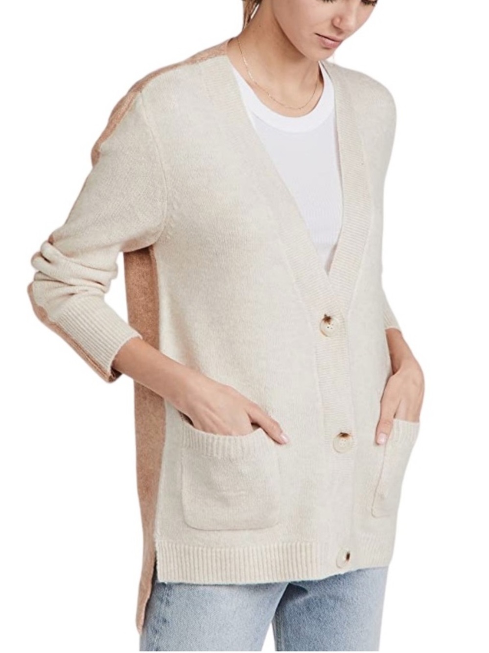 BB Dakota Steve Madden Light Camel Study Date Two-Toned Button Up Cardigan